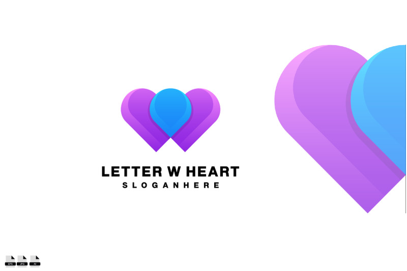 letter-w-heart-design-gradient-color-icon