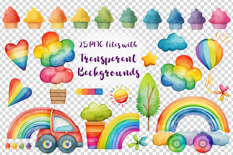watercolor-rainbow-clip-art-cars-whimsical-rainbow