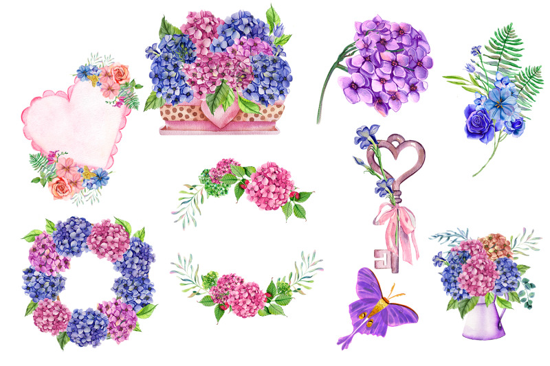 watercolor-hydrangea-flowers-clipart