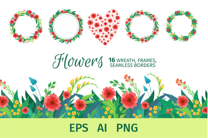 flower-frame-wreath-seamless-border-floral-arrangements-clipart-set