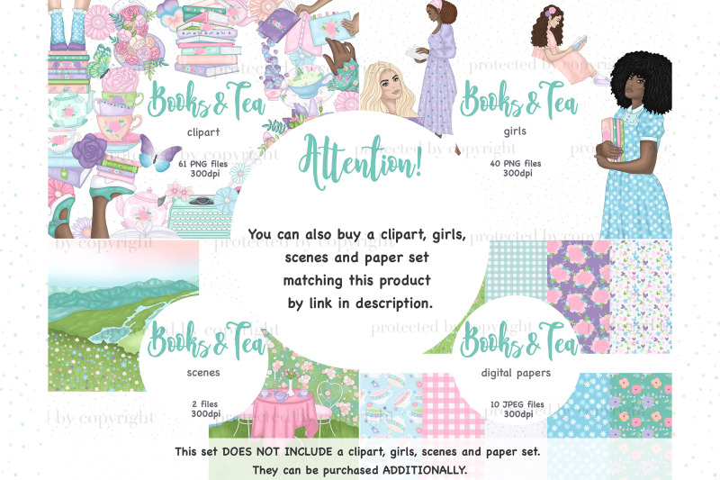 books-tea-digital-pattern-glitter-paper-set