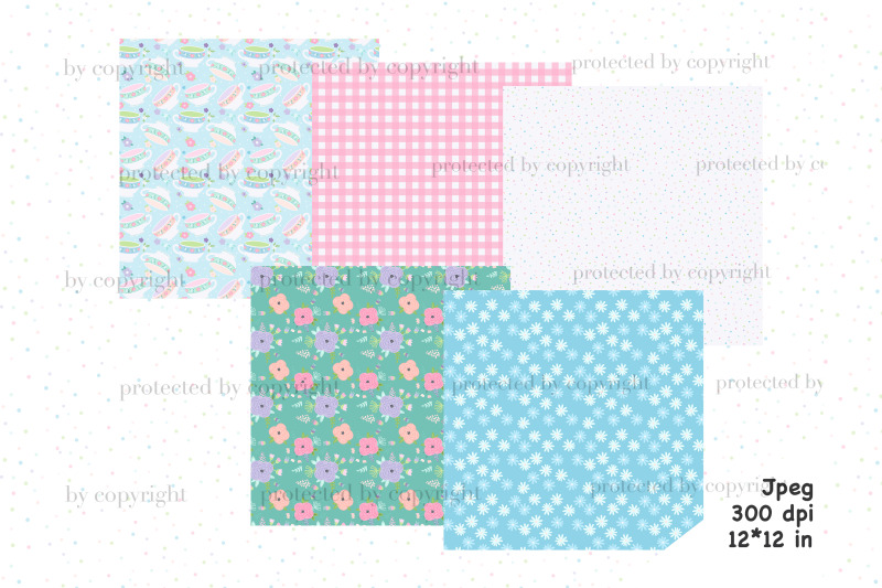 books-tea-digital-paper-spring-seamless-patterns-set