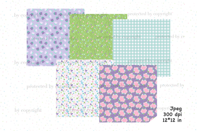 books-tea-digital-paper-spring-seamless-patterns-set