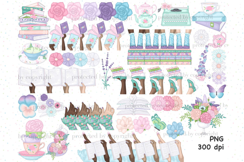 books-tea-clipart-summer-illustration-bundle