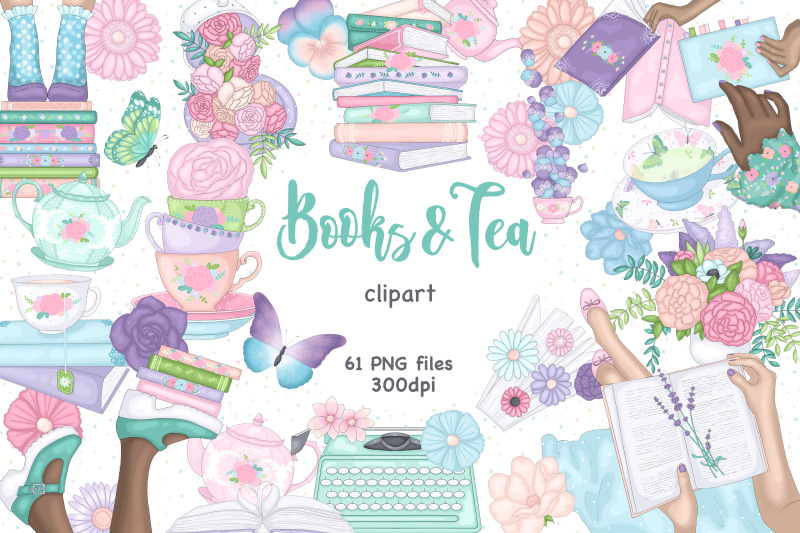 books-tea-clipart-summer-illustration-bundle