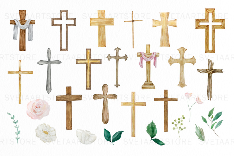 Wooden Crosses Watercolor Clipart By BarvArt