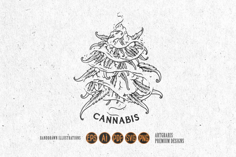 weed-bud-leaf-plant-swirl-cannabis-smoke-logo-illustrations-monochrome