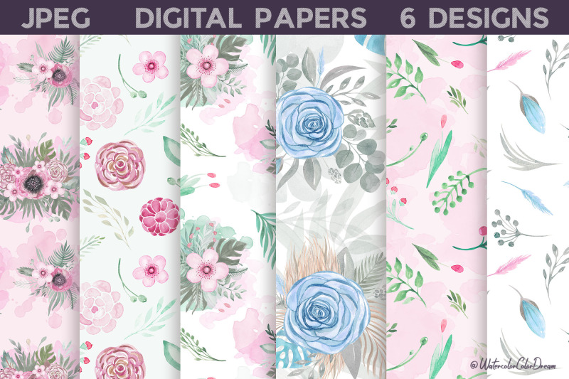 pastel-floral-digital-paper-pink-flowers-siamless-pattern