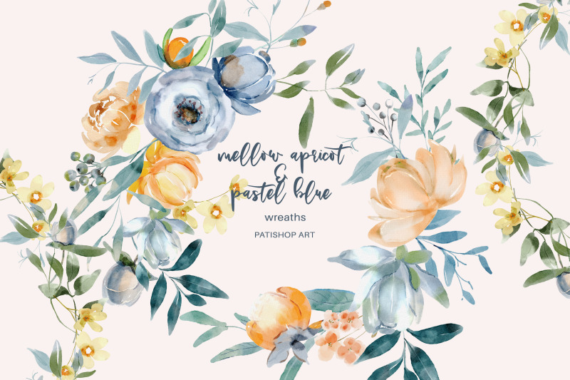 mellow-apricot-amp-pastel-blue-floral-clipart-set