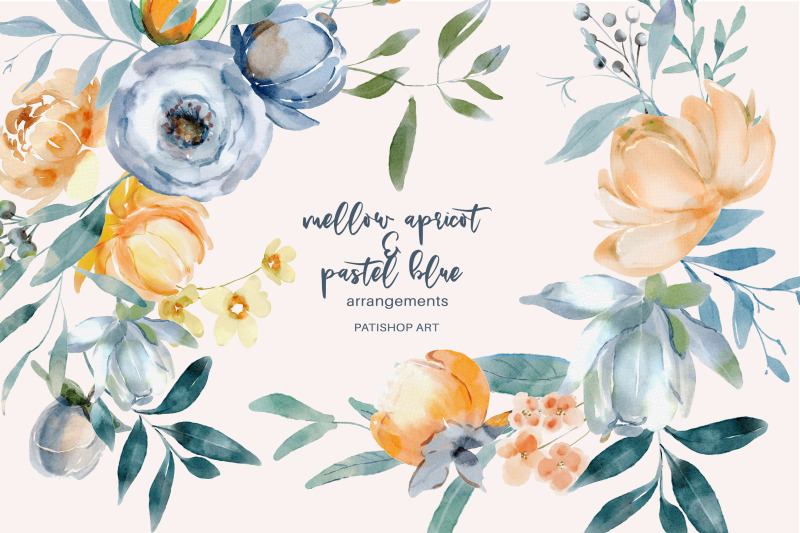 mellow-apricot-amp-pastel-blue-floral-clipart-set