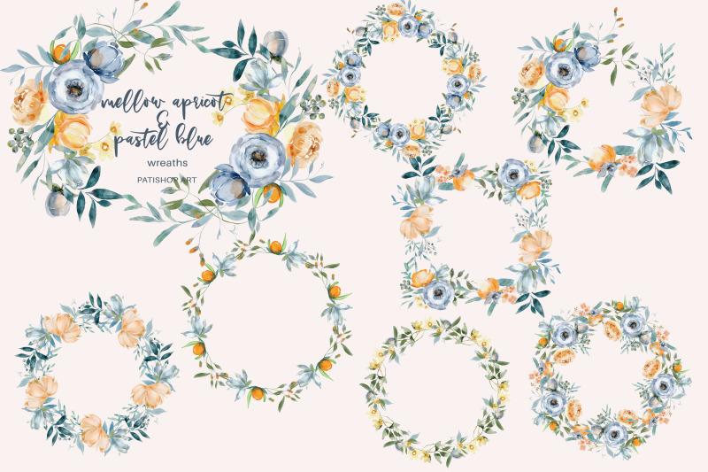 mellow-apricot-amp-pastel-blue-floral-clipart-set