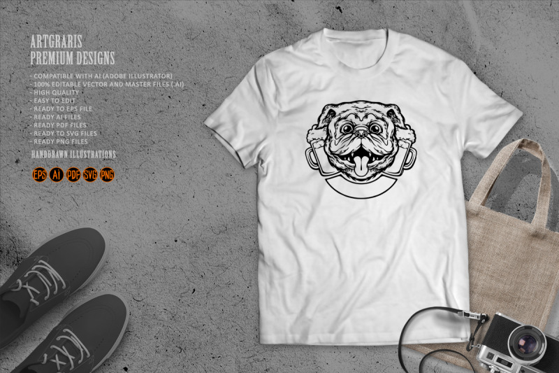 funny-bulldog-joint-beer-glass-logo-illustrations-monochrome