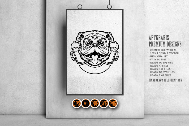 funny-bulldog-joint-beer-glass-logo-illustrations-monochrome