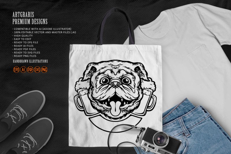 funny-bulldog-joint-beer-glass-logo-illustrations-monochrome