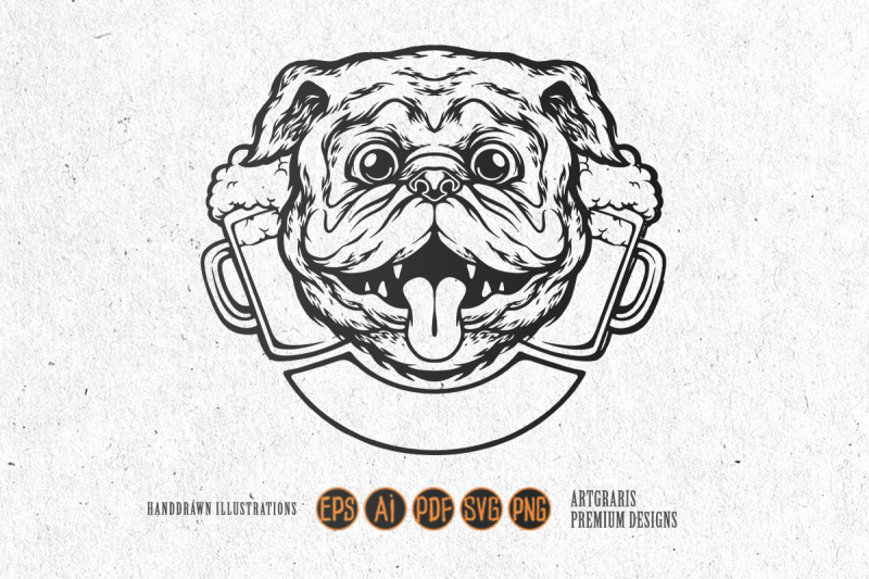 funny-bulldog-joint-beer-glass-logo-illustrations-monochrome