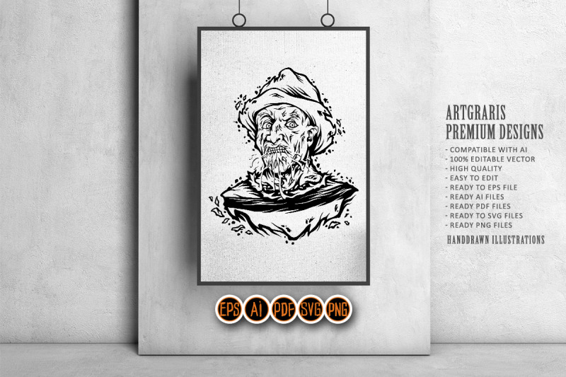 horror-halloween-krueger-head-face-illustrations-monochrome