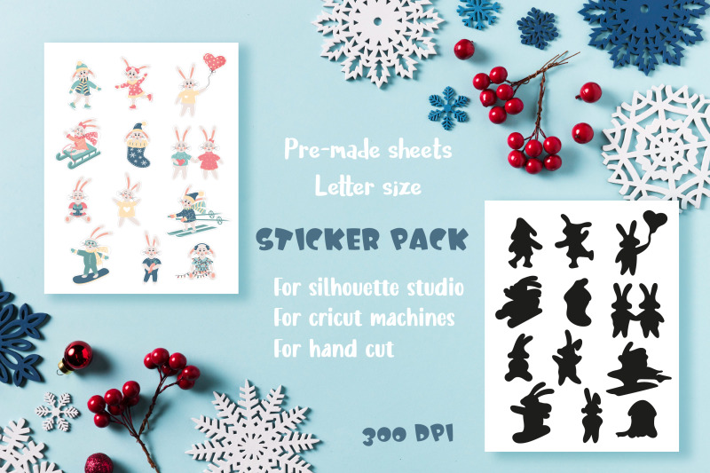 cute-winter-bunny-stickers-bundle-12-pre-made-cards