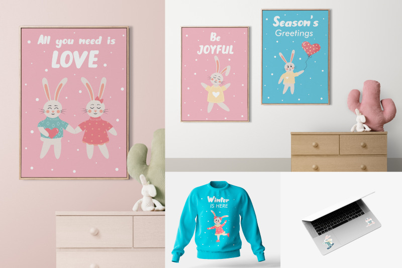 cute-winter-bunny-stickers-bundle-12-pre-made-cards