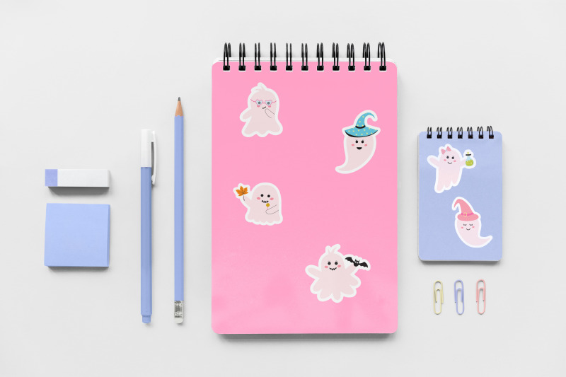 cute-pink-halloween-ghosts-stickers-set