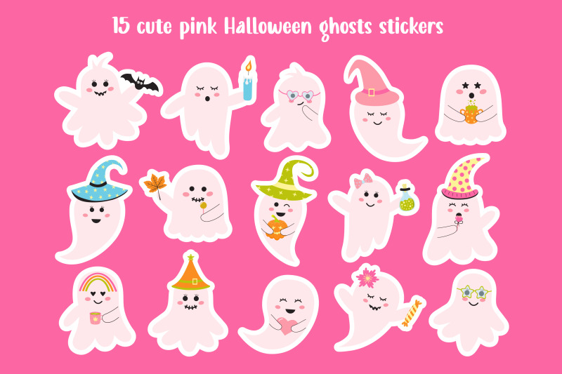 cute-pink-halloween-ghosts-stickers-set