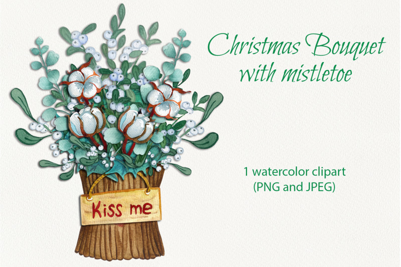 watercolor-christmas-mistletoes-bouquet