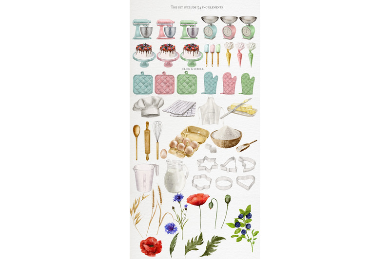 watercolor-baking-clipart-cooking-elements-ingredients-hand-drawn-png