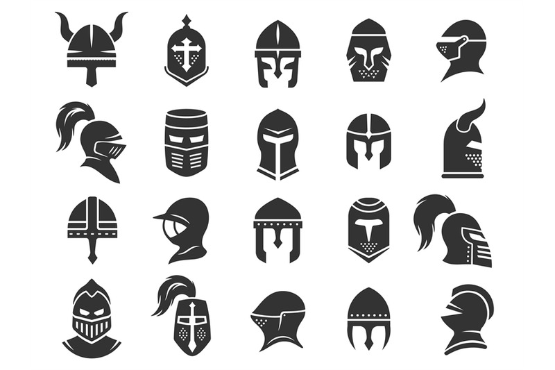 medieval-helmets-ancient-warrior-knight-head-armor-with-visor-plumage