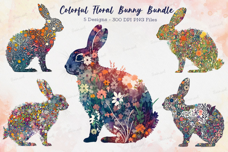 colorful-floral-bunny-cliparts-bundle