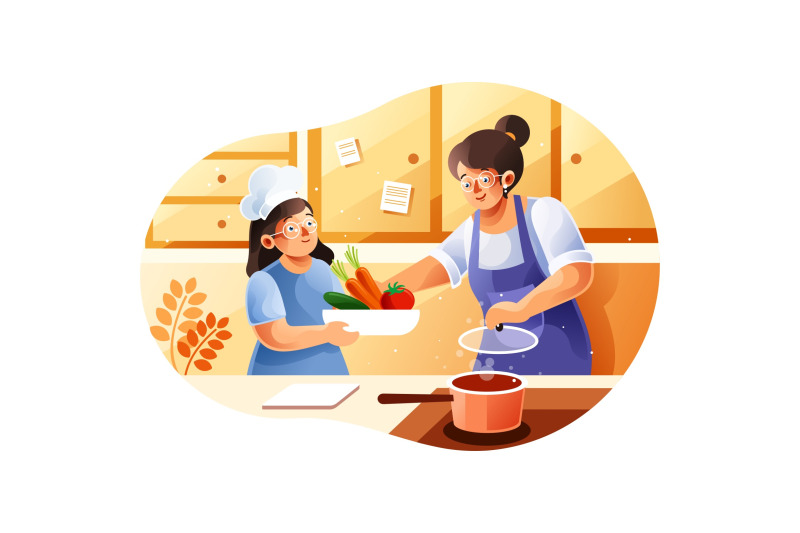 mom-and-children-cooking-in-the-kitchen