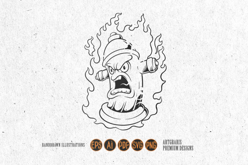 vintage-flaming-fire-hydrant-logo-illustrations-monochrome