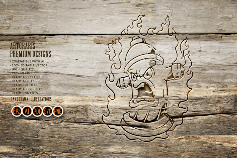 vintage-flaming-fire-hydrant-logo-illustrations-monochrome