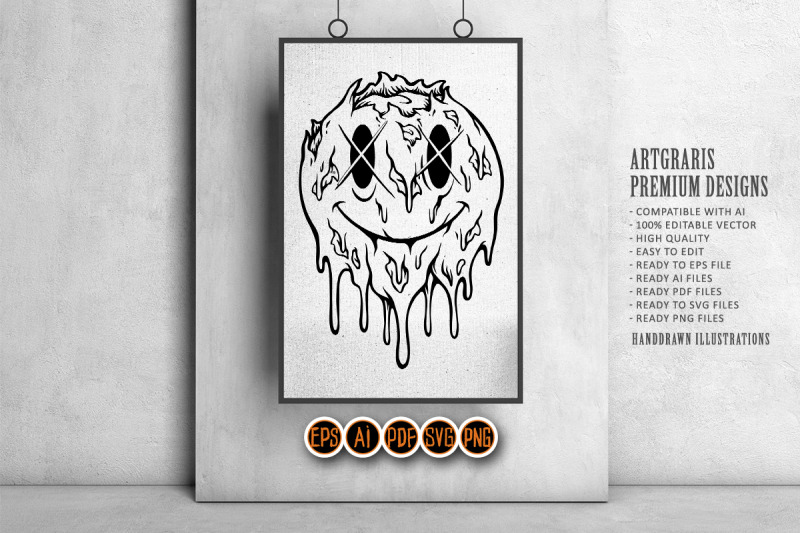 scary-melting-evil-smiley-zombie-emoticons-logo-illustrations-monochro