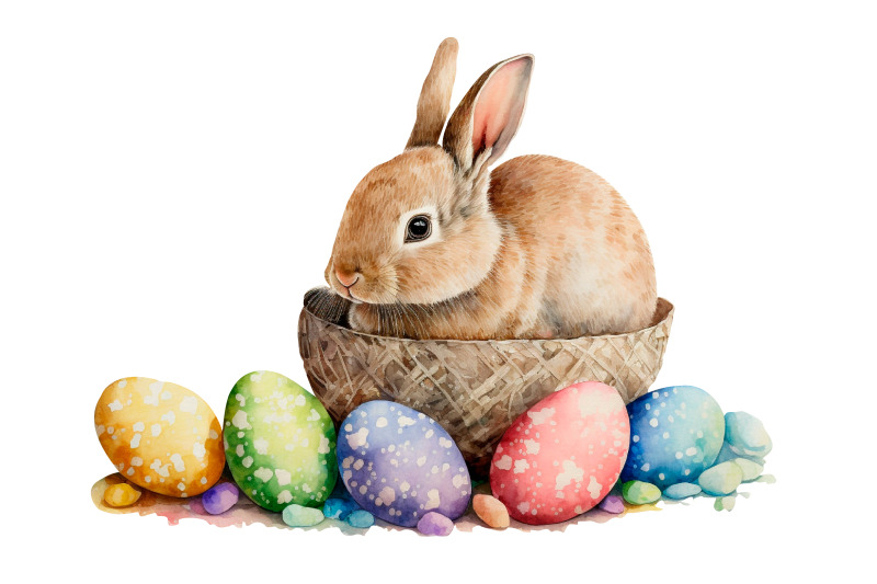 watercolor-easter-bunny-with-eggs