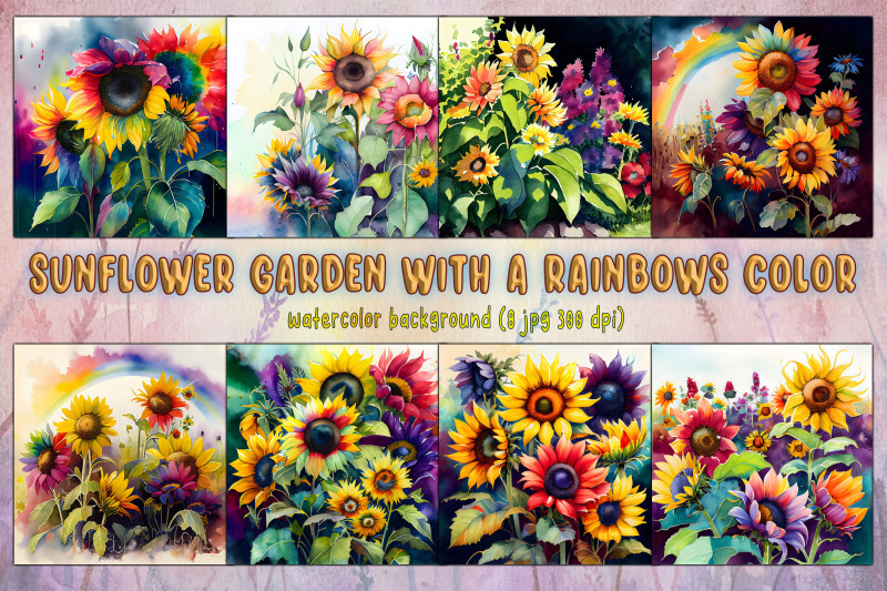 sunflower-garden-with-rainbow-colored