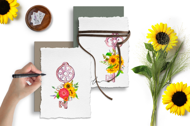 key-with-sunflowers-bouquet-sublimation