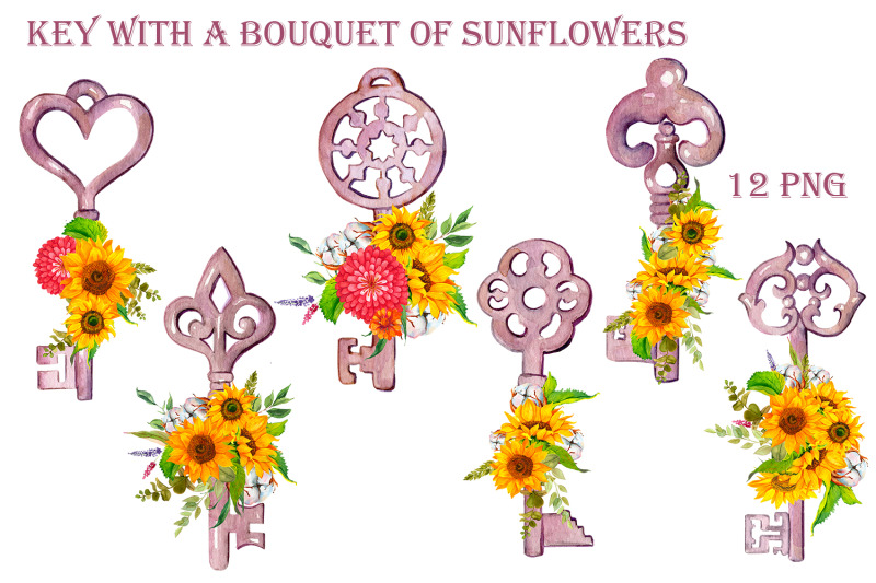 key-with-sunflowers-bouquet-sublimation