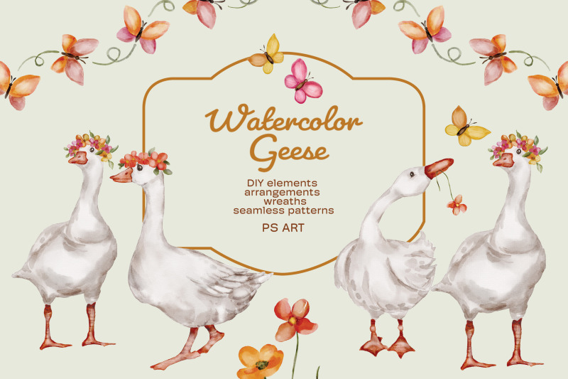 watercolor-geese-clipart-and-seamless-pattern-set