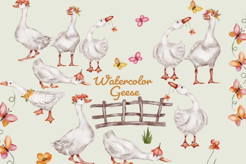 watercolor-geese-clipart-and-seamless-pattern-set