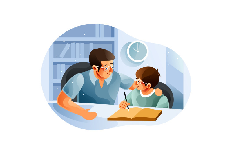 boy-studying-with-father-at-home