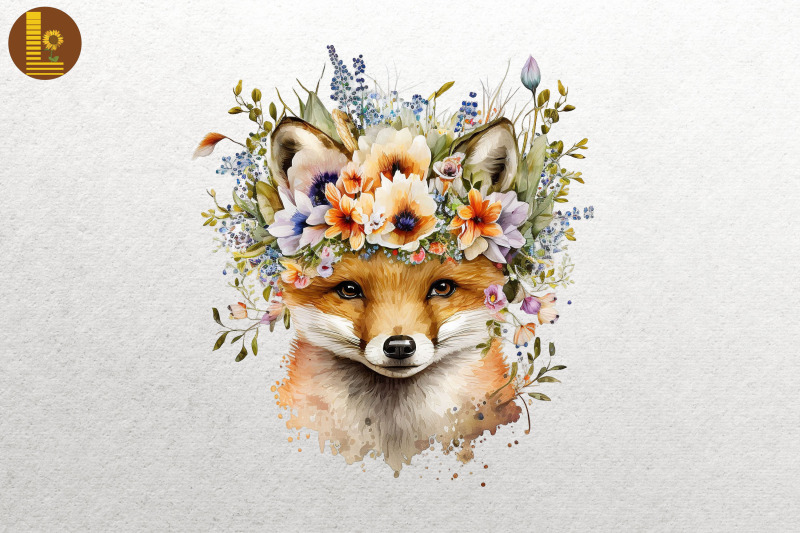 watercolor-fox-and-flowers