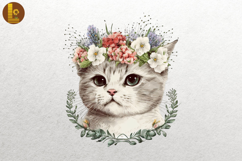 watercolor-cat-and-flowers