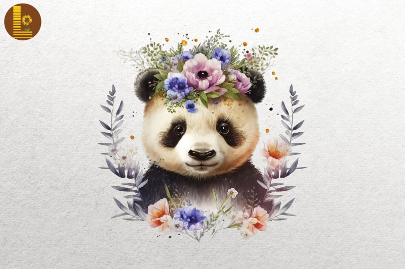 watercolor-panda-and-flowers