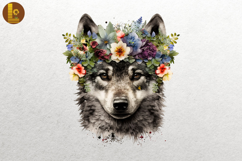 watercolor-wolf-and-flowers-2