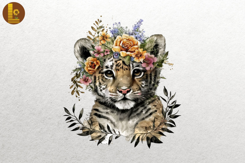 watercolor-tiger-and-flowers