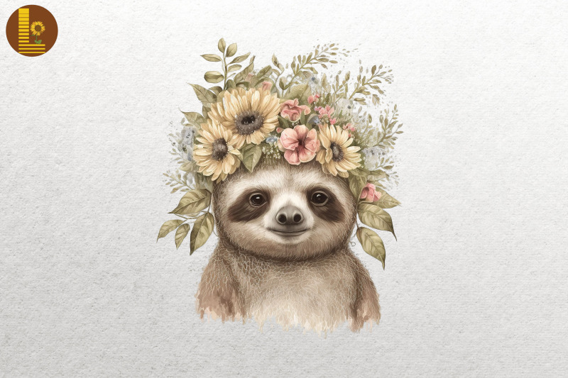 watercolor-sloth-and-flowers