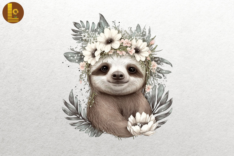 watercolor-sloth-and-flowers-2