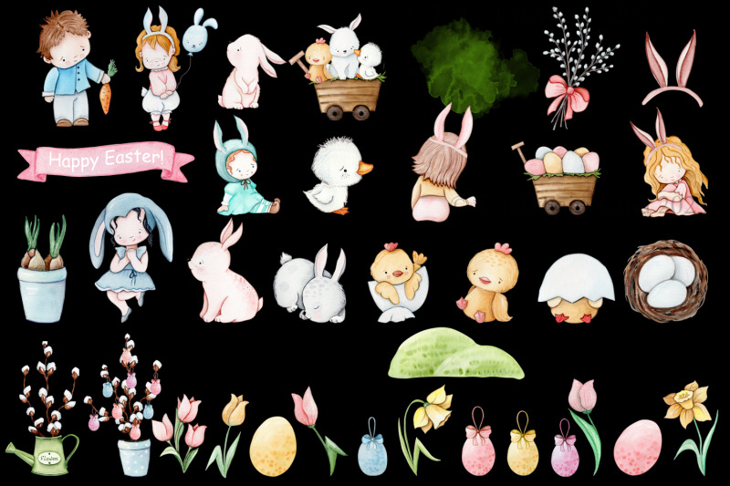 cute-easter-watercolor-clipart-easter-kids-and-animals