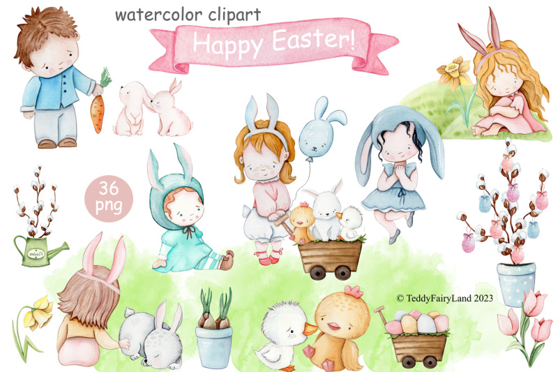 cute-easter-watercolor-clipart-easter-kids-and-animals