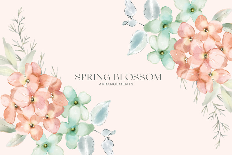 spring-blossom-watercolor-peachy-and-mint-flower-clipart-collection-w