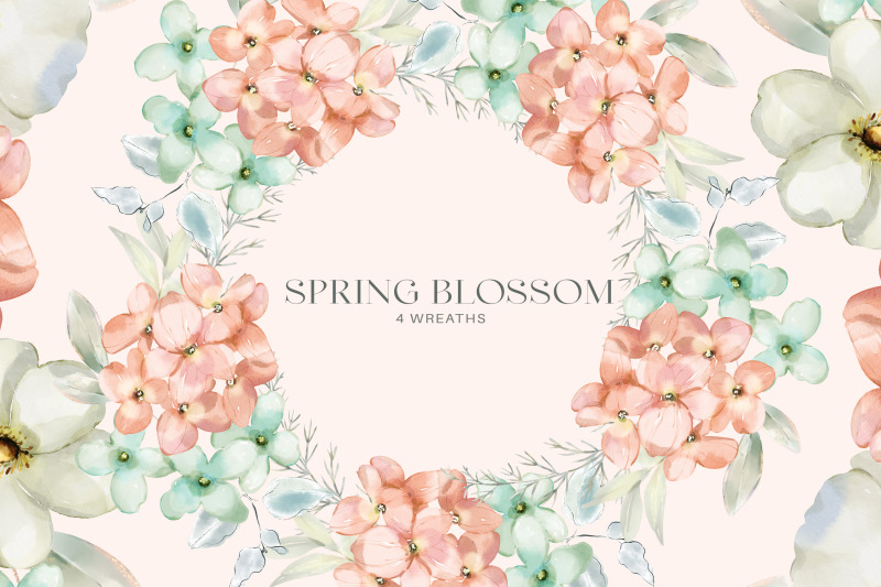 spring-blossom-watercolor-peachy-and-mint-flower-clipart-collection-w